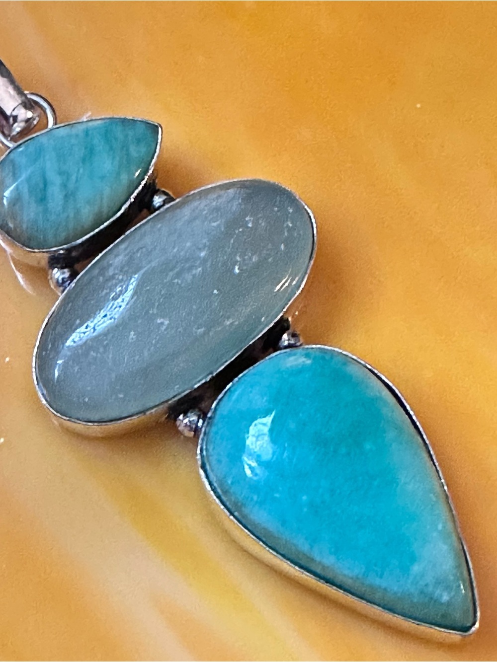 Artisan Amazonite and Aventurine Teardrop & Oval Multi-Stone Pendant - Blue